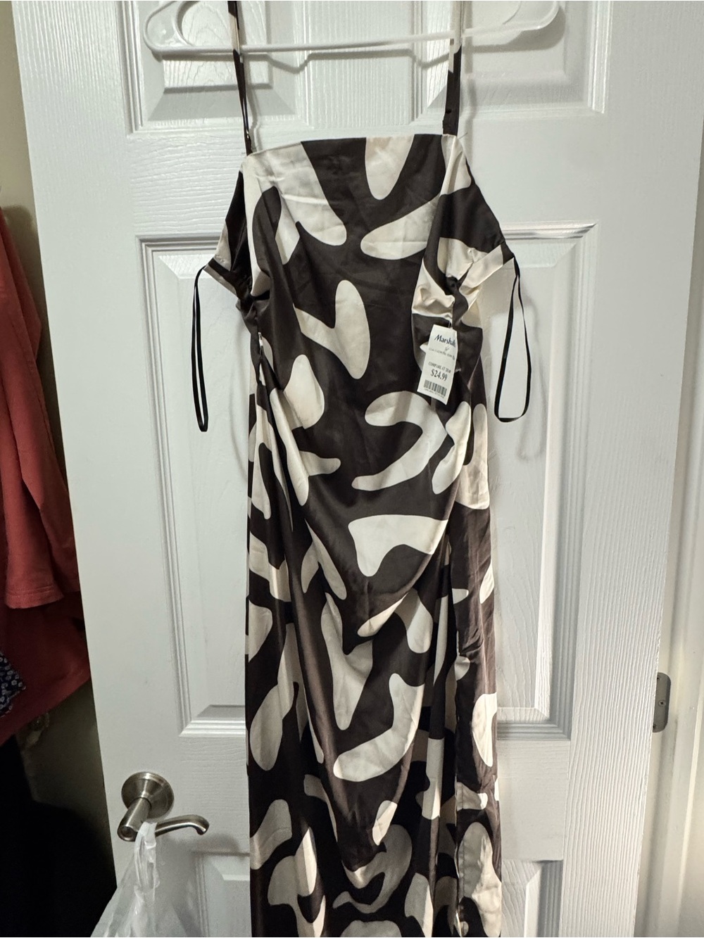 Brown  & White Abstract Slip Dress